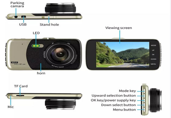 Wireless 4 Inch 1080p Car DVR 4K Dash Cam Dual Lens Front And Rear