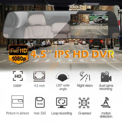 FHD 1080P Mini Parking Monitoring Rearview Mirror Car Recorder Dual Lens Camera 5V