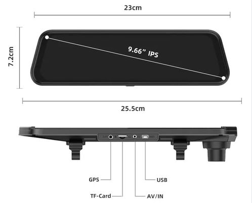 9.66 Inch Dual Wireless Dashboard Camera Dash Cam Video Driving Recorder 170 Degree