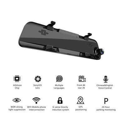 4K Front Rear Dashcam Rearview Mirror Car Recorder 3840x2160P 25fps