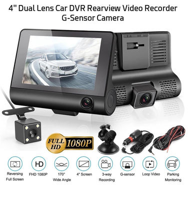 Wide Angle 4inch Digital Car DVR Three Lens Dash Cam Black Box Video Recorder G Sensor