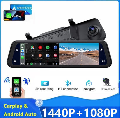 Dual Lens Mirror Dashcam Carplay Reverse Camera Auto Wireless Miracast 2K 12 Inch