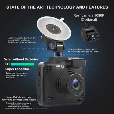70mi Dash Cam Dual Lens 4K UHD Recording Car Camera DVR Night Vision WDR Built-In GPS Wi-Fi G-Sensor Motion Detection