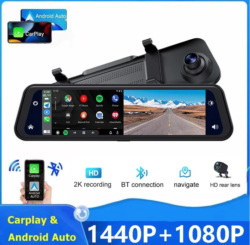 Auto Cast Camera Dual Lens Mirror Dashcam Carplay Reverse Camera Auto Wireless Miracast ...